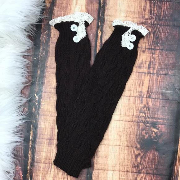 Accessories - SALE❣️Brown Lace Boot Socks Button Leg Warmers